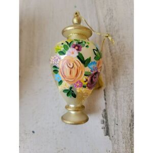Floral vase hand-painted blown glass ornament Xmas decor